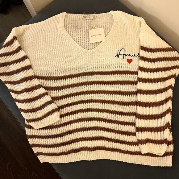 Alisa Striped 'AMOR' Knitted Sweater Top - Picture 4 of 4